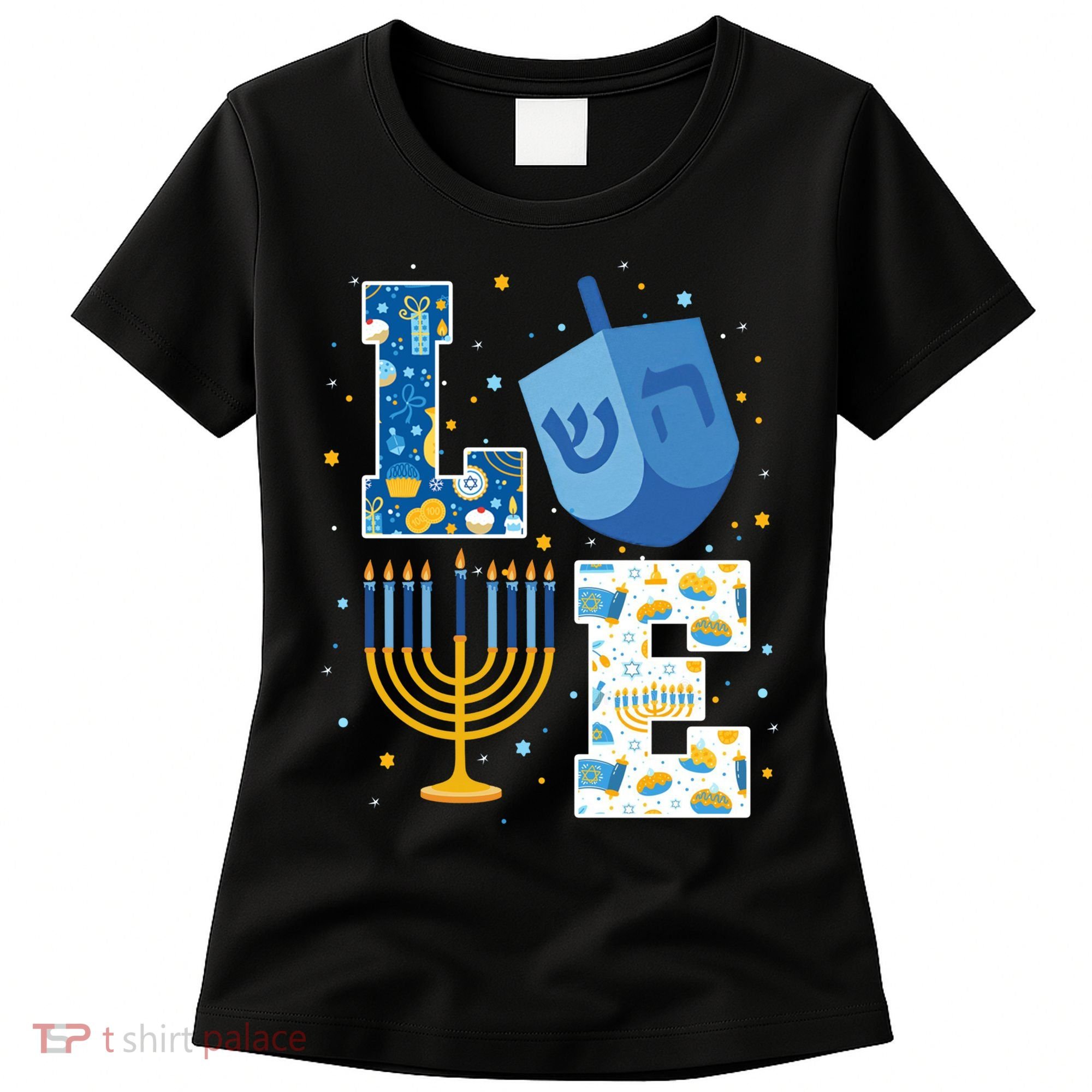 LOVE Cute Hanukkah Decorations Dreidel Menorah Chanukah Women's T-Shirt