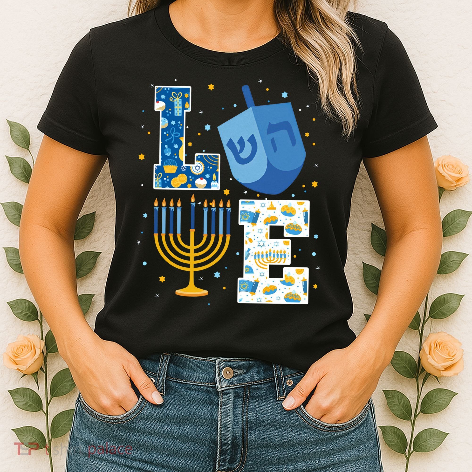 LOVE Cute Hanukkah Decorations Dreidel Menorah Chanukah Women's T-Shirt