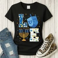 LOVE Cute Hanukkah Decorations Dreidel Menorah Chanukah Women's T-Shirt thumb 3