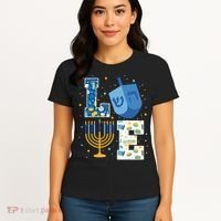 LOVE Cute Hanukkah Decorations Dreidel Menorah Chanukah Women's T-Shirt thumb 4