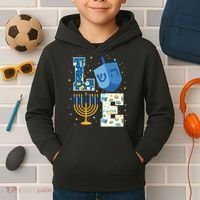 LOVE Cute Hanukkah Decorations Dreidel Menorah Chanukah Kids Hoodie thumb 2