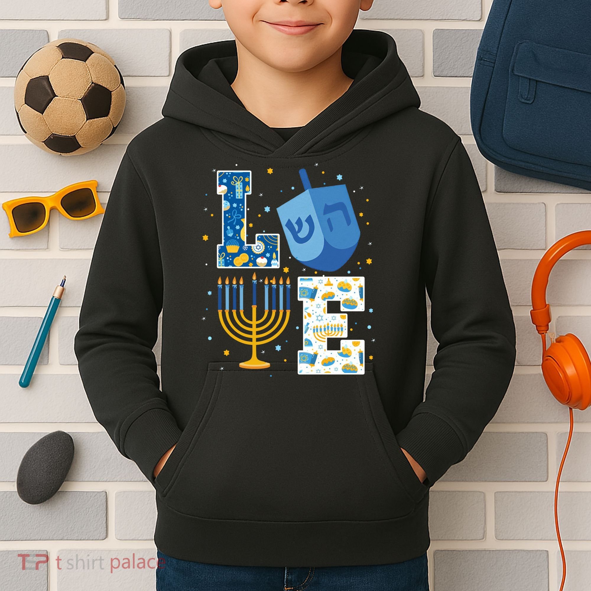 LOVE Cute Hanukkah Decorations Dreidel Menorah Chanukah Kids Hoodie