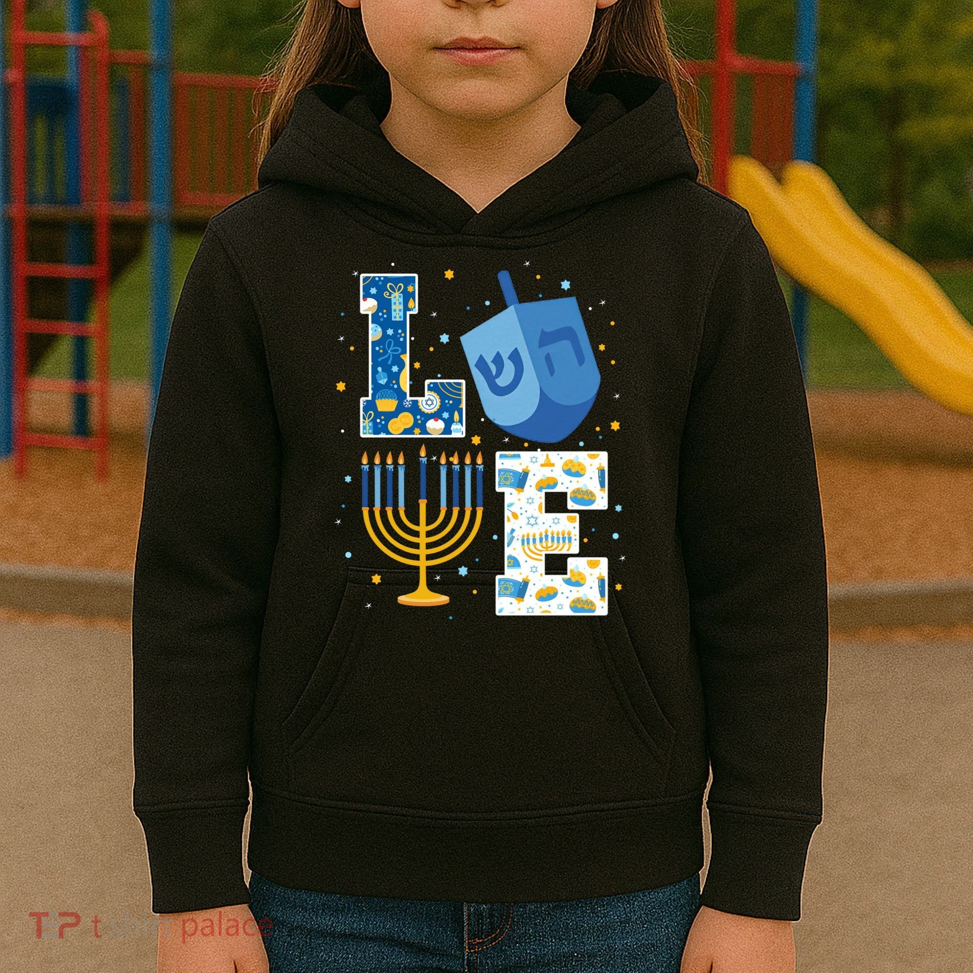 LOVE Cute Hanukkah Decorations Dreidel Menorah Chanukah Kids Hoodie