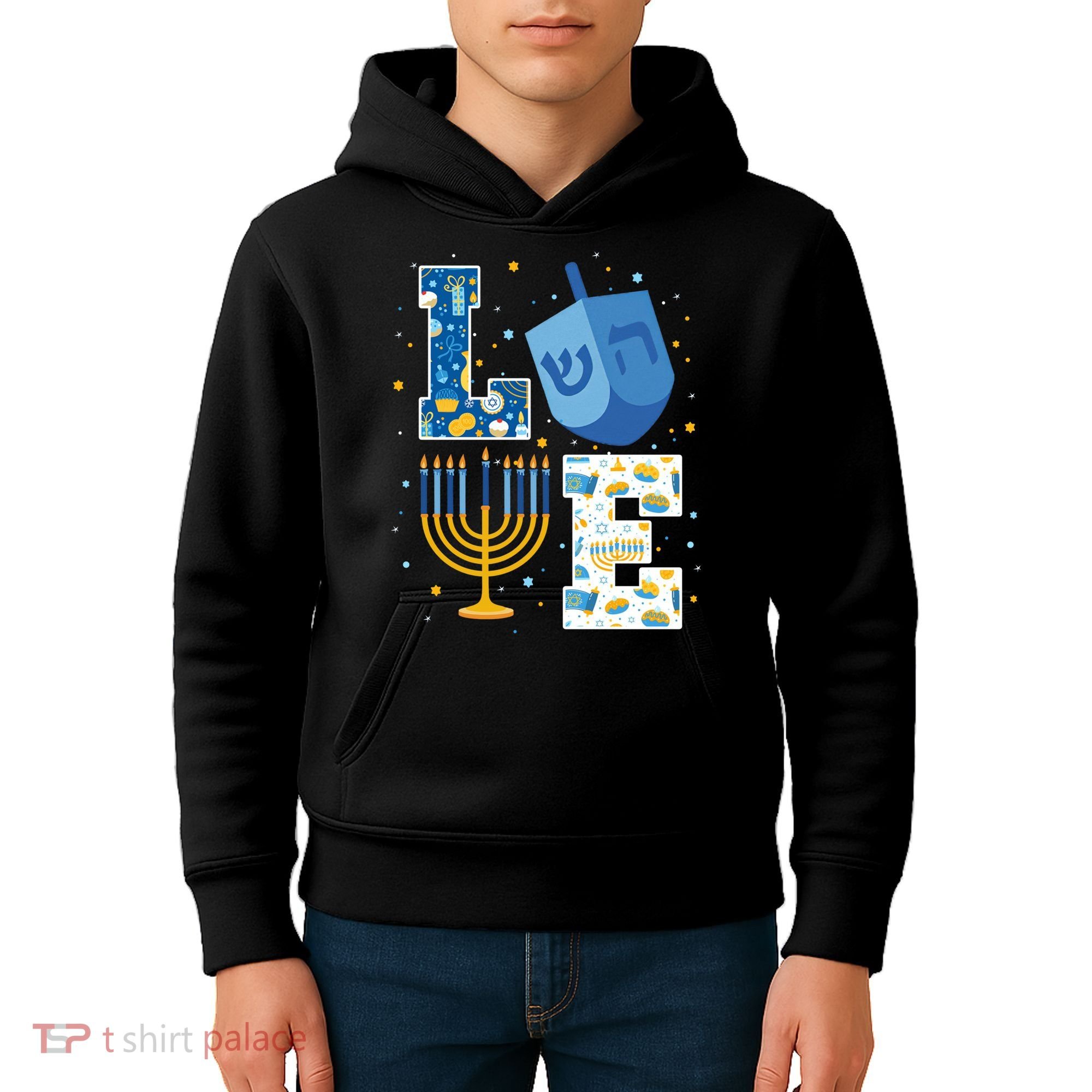 LOVE Cute Hanukkah Decorations Dreidel Menorah Chanukah Kids Hoodie