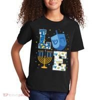 LOVE Cute Hanukkah Decorations Dreidel Menorah Chanukah Kids T-Shirt thumb 2