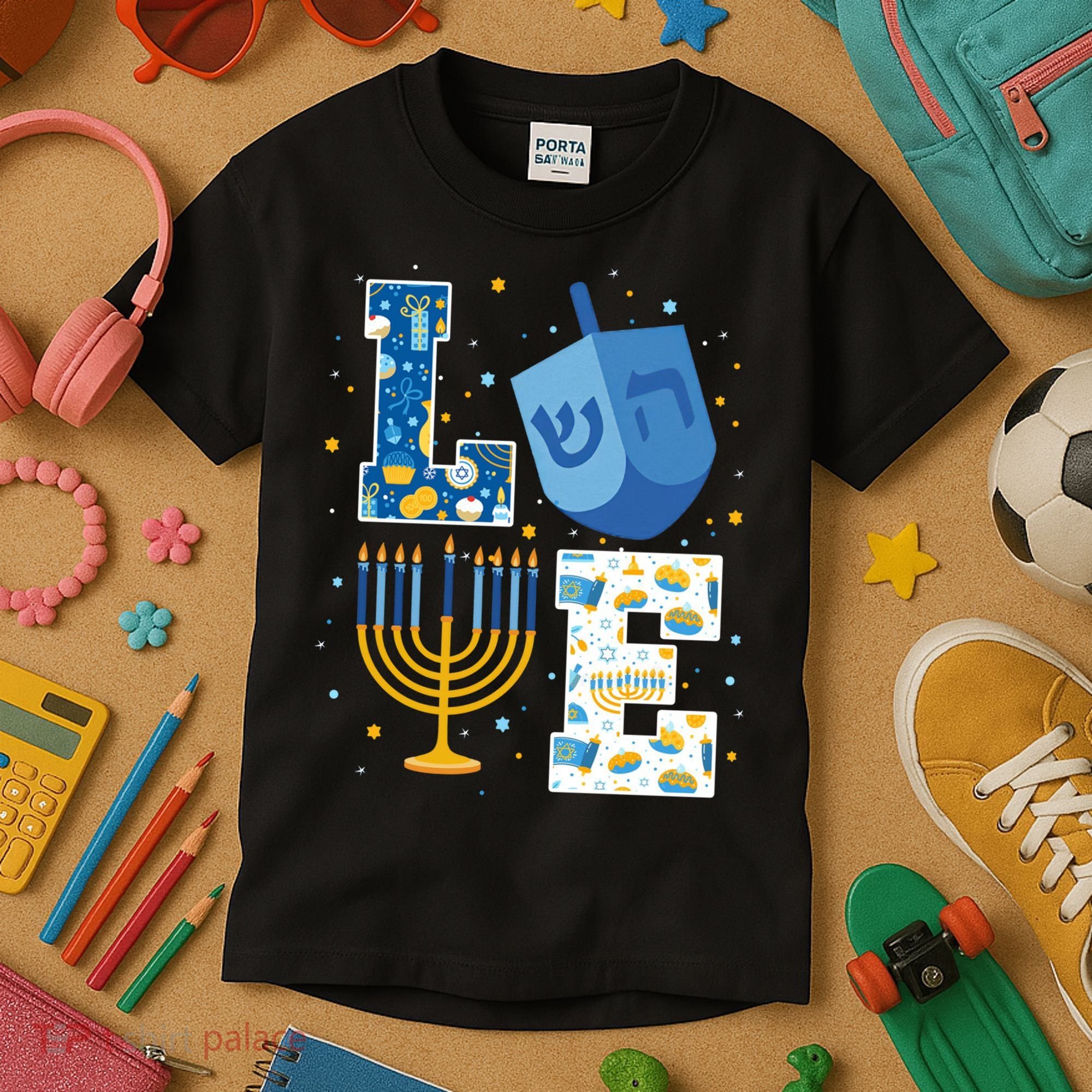LOVE Cute Hanukkah Decorations Dreidel Menorah Chanukah Kids T-Shirt