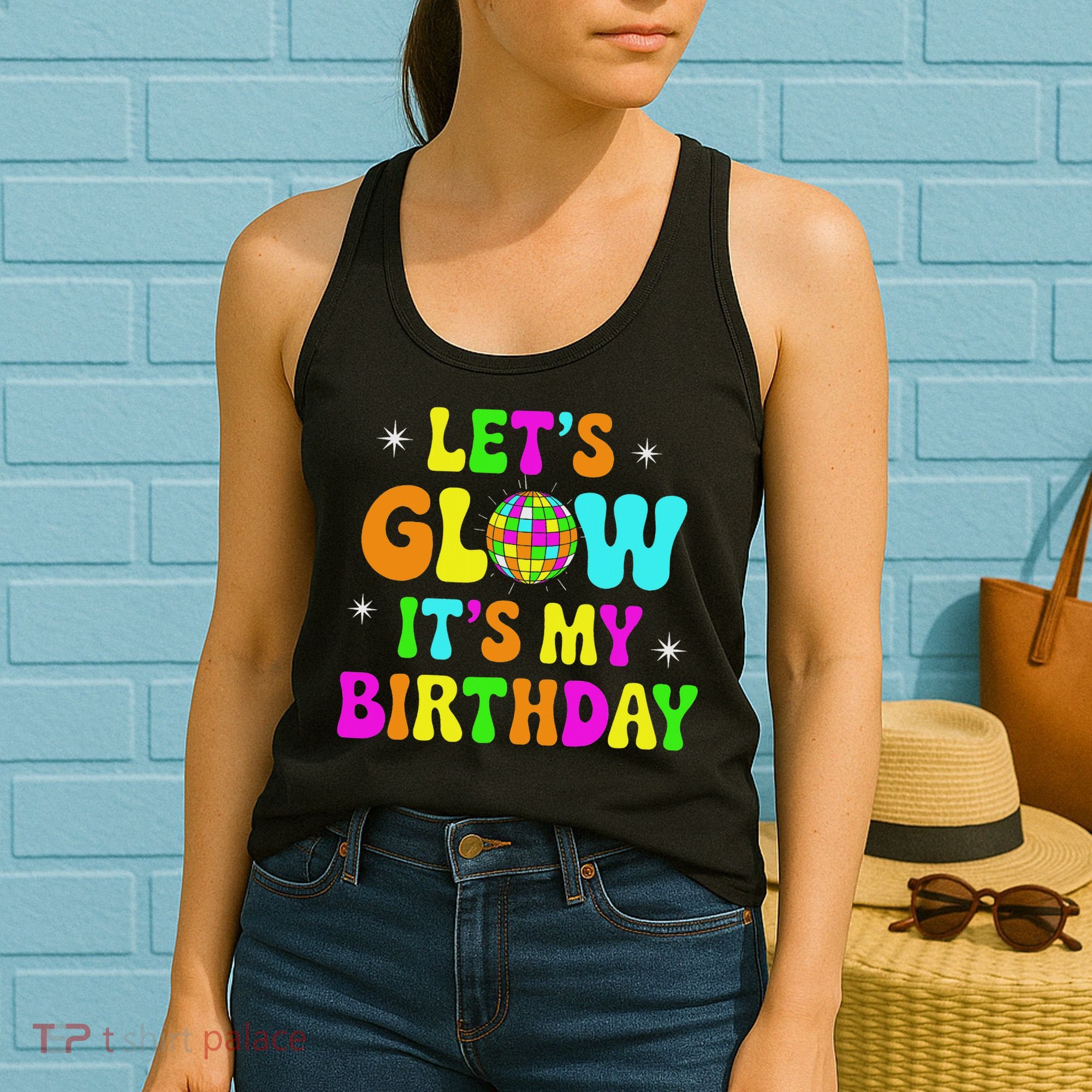 Lets Crazy It's My Birthday Party Glowing 80s Group Team Women's Tank Top
