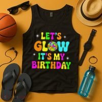 Lets Crazy It's My Birthday Party Glowing 80s Group Team Tank Top thumb 4