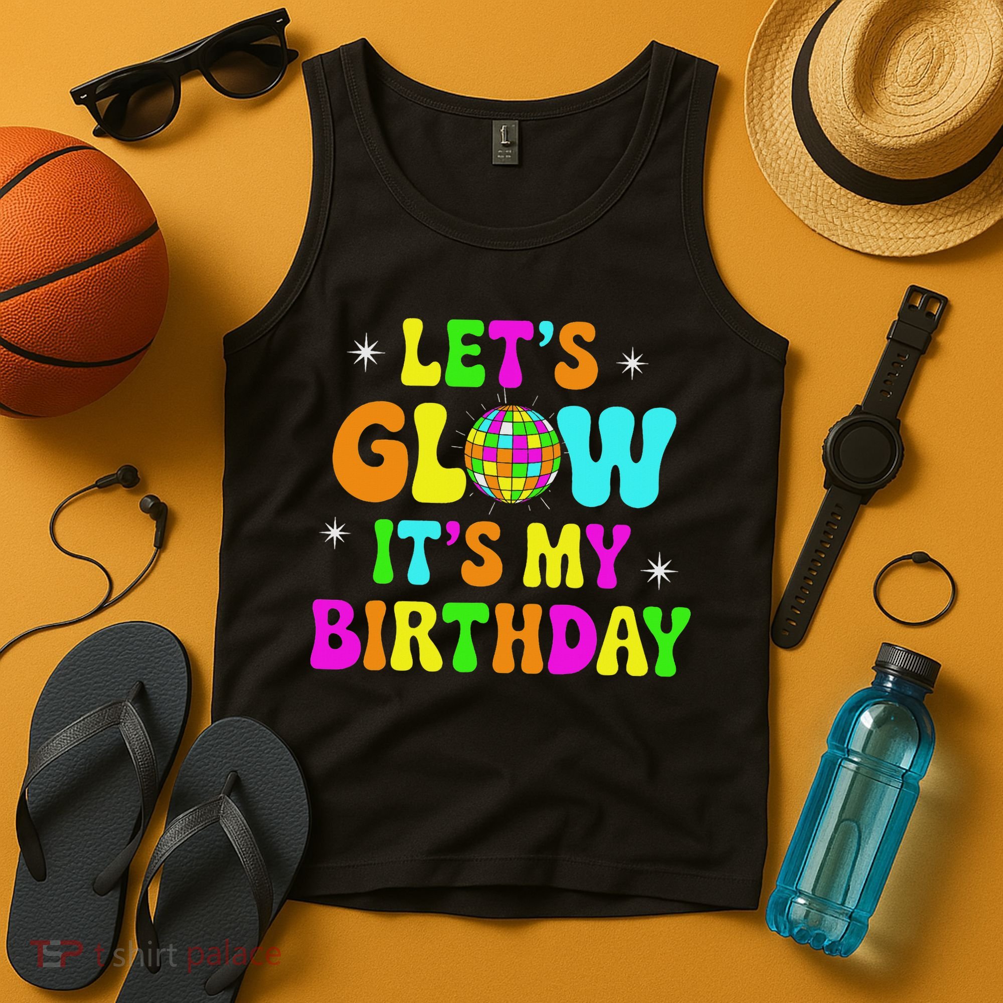 Lets Crazy It's My Birthday Party Glowing 80s Group Team Tank Top