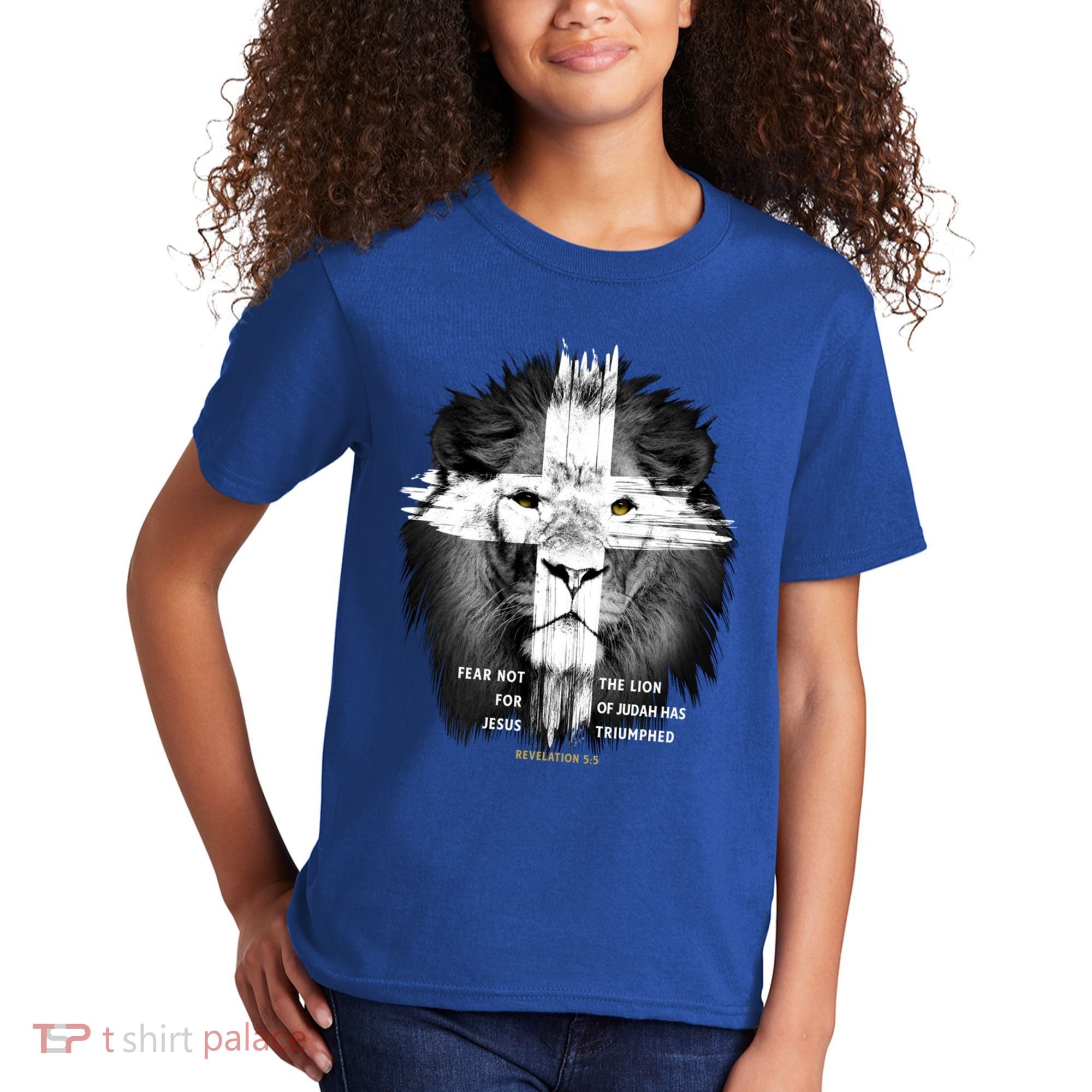Lion Cross Jesus Christian Lord God Believer Gift Kids T-Shirt