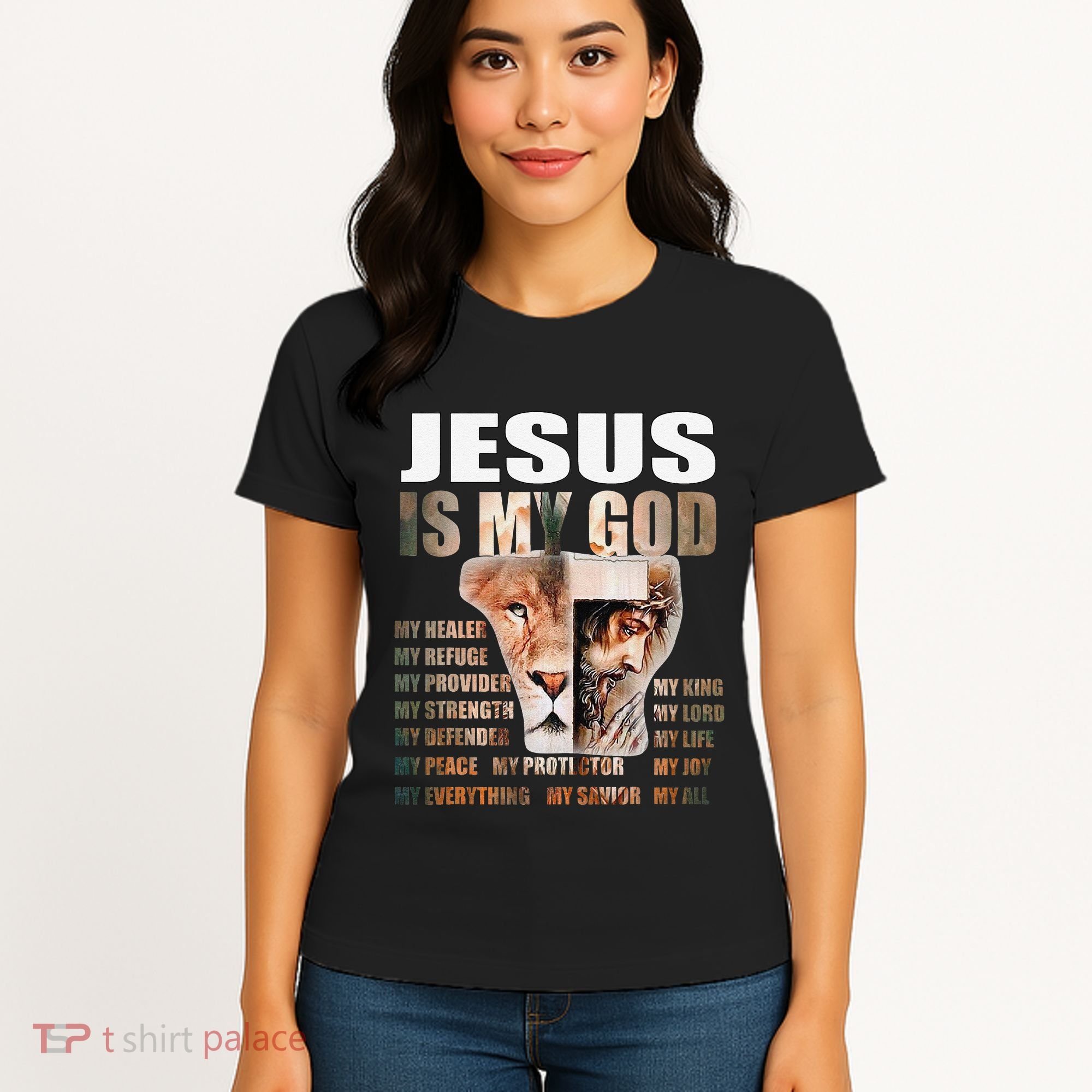 Lion Christian Jesus Is My God Lord King Savior Good Friday Women's T-Shirt