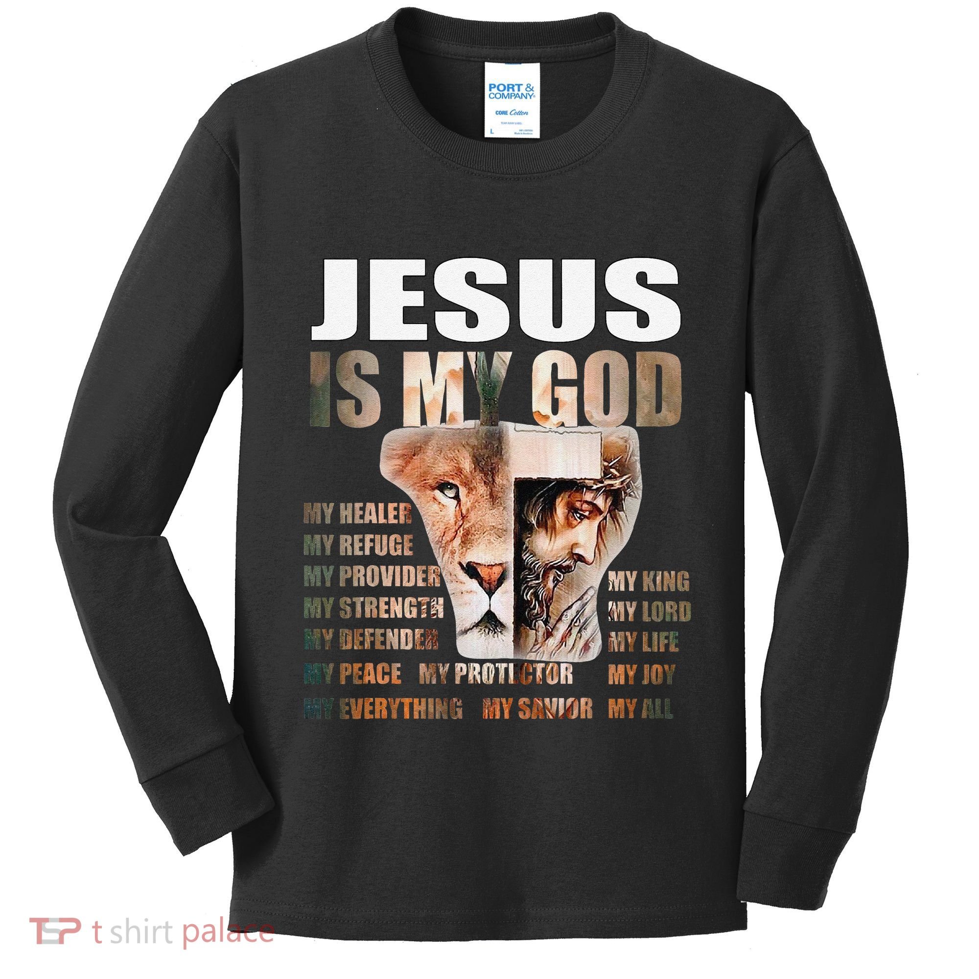 Lion Christian Jesus Is My God Lord King Savior Good Friday Kids Long Sleeve Shirt