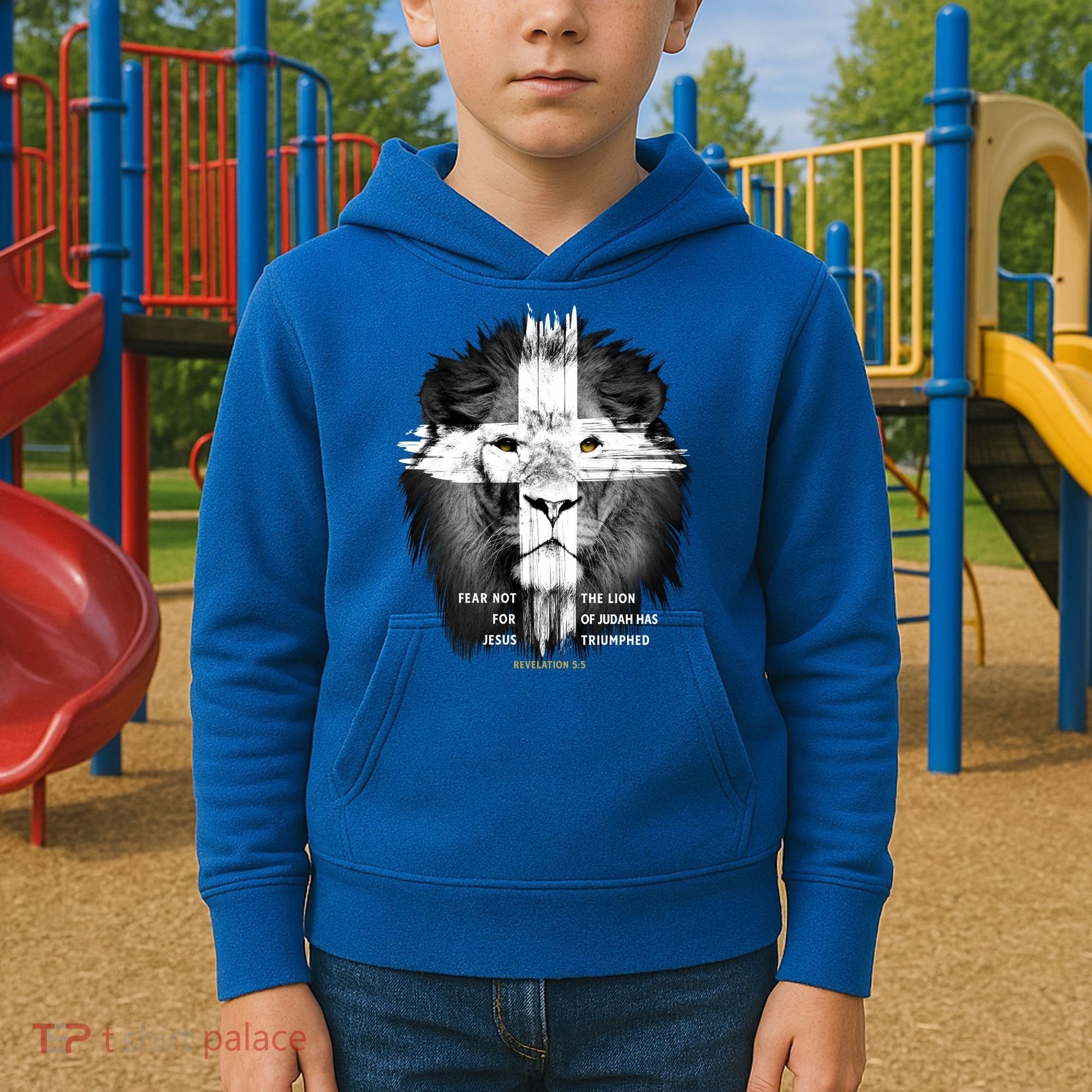 Lion Cross Jesus Christian Lord God Believer Gift Kids Hoodie