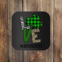 LOVE Caregiver Life St Patrick's Day Buffalo Plaid Shamrock Coaster thumb 0