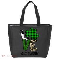 LOVE Caregiver Life St Patrick's Day Buffalo Plaid Shamrock Tote Bag thumb 0