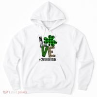 LOVE Caregiver Life St Patrick's Day Buffalo Plaid Shamrock Hoodie thumb 0