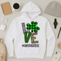 LOVE Caregiver Life St Patrick's Day Buffalo Plaid Shamrock Hoodie thumb 3