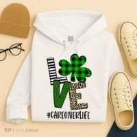 LOVE Caregiver Life St Patrick's Day Buffalo Plaid Shamrock Hoodie thumb 4