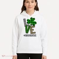 LOVE Caregiver Life St Patrick's Day Buffalo Plaid Shamrock Hoodie thumb 5