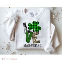 LOVE Caregiver Life St Patrick's Day Buffalo Plaid Shamrock Sweatshirt thumb 2