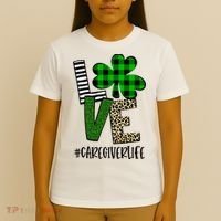 LOVE Caregiver Life St Patrick's Day Buffalo Plaid Shamrock T-Shirt thumb 4