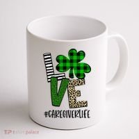LOVE Caregiver Life St Patrick's Day Buffalo Plaid Shamrock Coffee Mug thumb 1