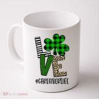 LOVE Caregiver Life St Patrick's Day Buffalo Plaid Shamrock Coffee Mug thumb 0