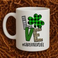 LOVE Caregiver Life St Patrick's Day Buffalo Plaid Shamrock Coffee Mug thumb 2