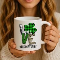 LOVE Caregiver Life St Patrick's Day Buffalo Plaid Shamrock Coffee Mug thumb 3