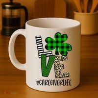LOVE Caregiver Life St Patrick's Day Buffalo Plaid Shamrock Coffee Mug thumb 4