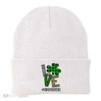 LOVE Caregiver Life St Patrick's Day Buffalo Plaid Shamrock Beanie thumb 0
