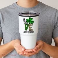 LOVE Caregiver Life St Patrick's Day Buffalo Plaid Shamrock Tumbler thumb 2