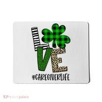 LOVE Caregiver Life St Patrick's Day Buffalo Plaid Shamrock Mousepad thumb 0
