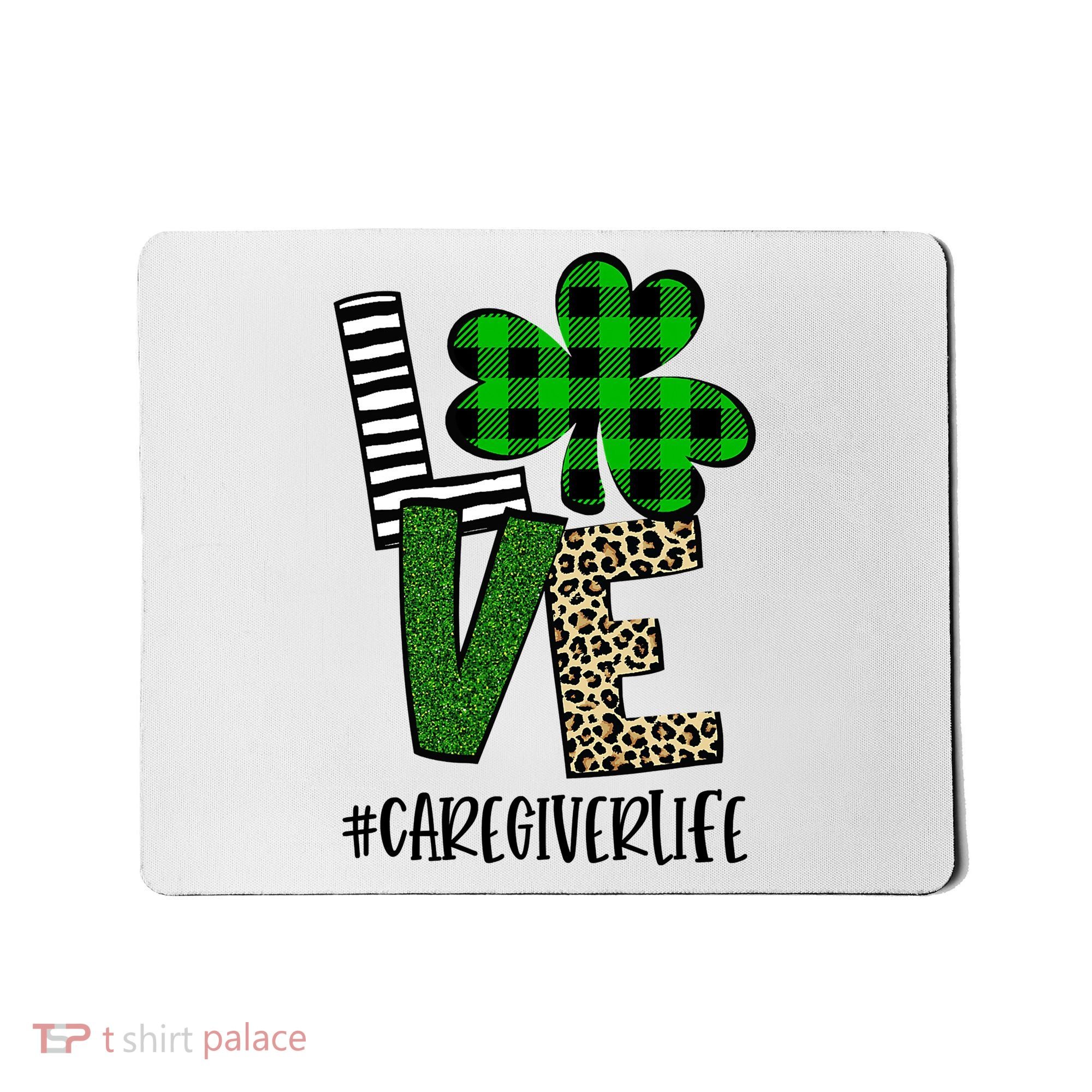 LOVE Caregiver Life St Patrick's Day Buffalo Plaid Shamrock Mousepad
