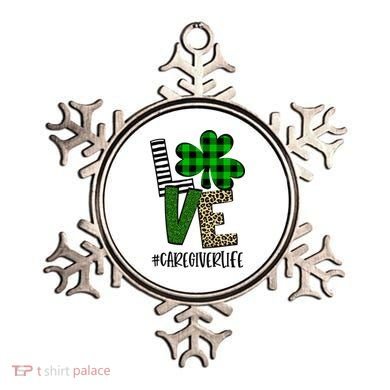 LOVE Caregiver Life St Patrick's Day Buffalo Plaid Shamrock Ornament