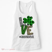 LOVE Caregiver Life St Patrick's Day Buffalo Plaid Shamrock Women's Tank Top thumb 0