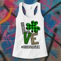 LOVE Caregiver Life St Patrick's Day Buffalo Plaid Shamrock Women's Tank Top thumb 3