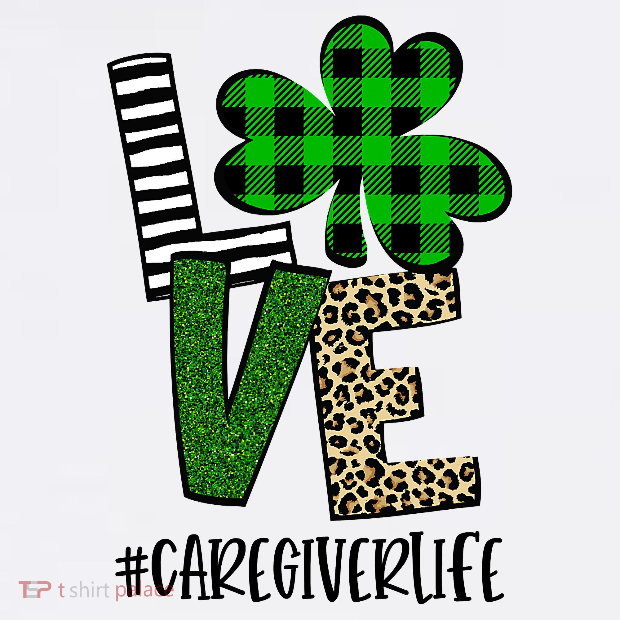 LOVE Caregiver Life St Patrick's Day Buffalo Plaid Shamrock Women's Tank Top