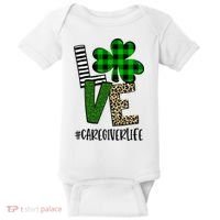 LOVE Caregiver Life St Patrick's Day Buffalo Plaid Shamrock Baby Bodysuit thumb 0
