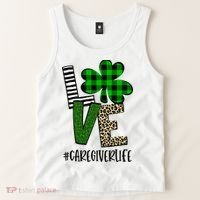 LOVE Caregiver Life St Patrick's Day Buffalo Plaid Shamrock Tank Top thumb 2