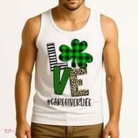 LOVE Caregiver Life St Patrick's Day Buffalo Plaid Shamrock Tank Top thumb 3