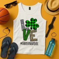 LOVE Caregiver Life St Patrick's Day Buffalo Plaid Shamrock Tank Top thumb 4