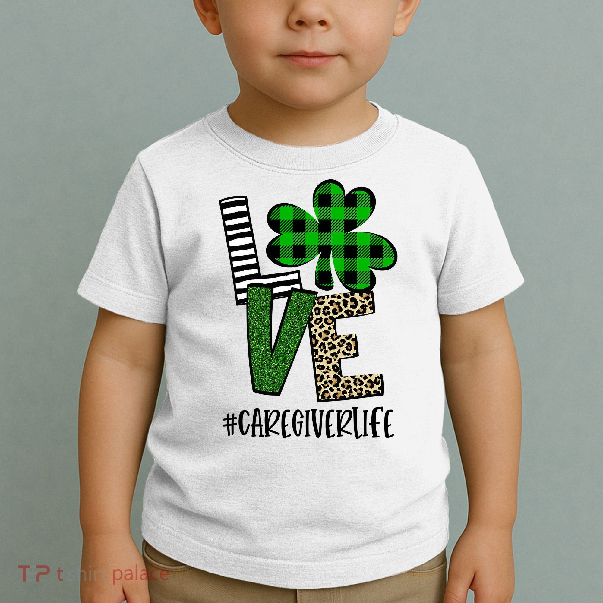 LOVE Caregiver Life St Patrick's Day Buffalo Plaid Shamrock Toddler T-Shirt