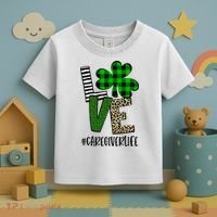 LOVE Caregiver Life St Patrick's Day Buffalo Plaid Shamrock Toddler T-Shirt thumb 3