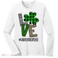 LOVE Caregiver Life St Patrick's Day Buffalo Plaid Shamrock Women's Long Sleeve Shirt thumb 0
