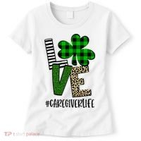 LOVE Caregiver Life St Patrick's Day Buffalo Plaid Shamrock Women's T-Shirt thumb 0