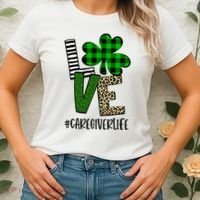 LOVE Caregiver Life St Patrick's Day Buffalo Plaid Shamrock Women's T-Shirt thumb 2
