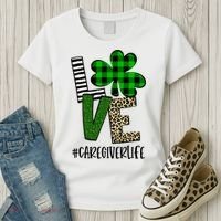 LOVE Caregiver Life St Patrick's Day Buffalo Plaid Shamrock Women's T-Shirt thumb 3