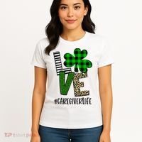 LOVE Caregiver Life St Patrick's Day Buffalo Plaid Shamrock Women's T-Shirt thumb 4