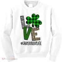 LOVE Caregiver Life St Patrick's Day Buffalo Plaid Shamrock Kids Sweatshirt thumb 0